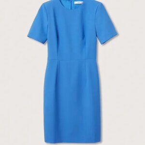 Mango Cornflower Blue Tailored Dress with Shoulder Pads